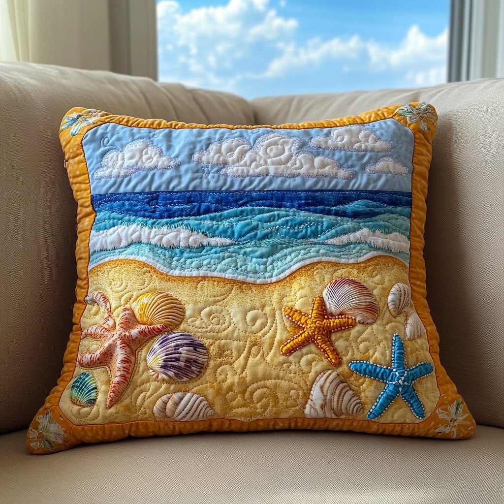 Beach Escape Quilted Cushion Cover printed cushion cover