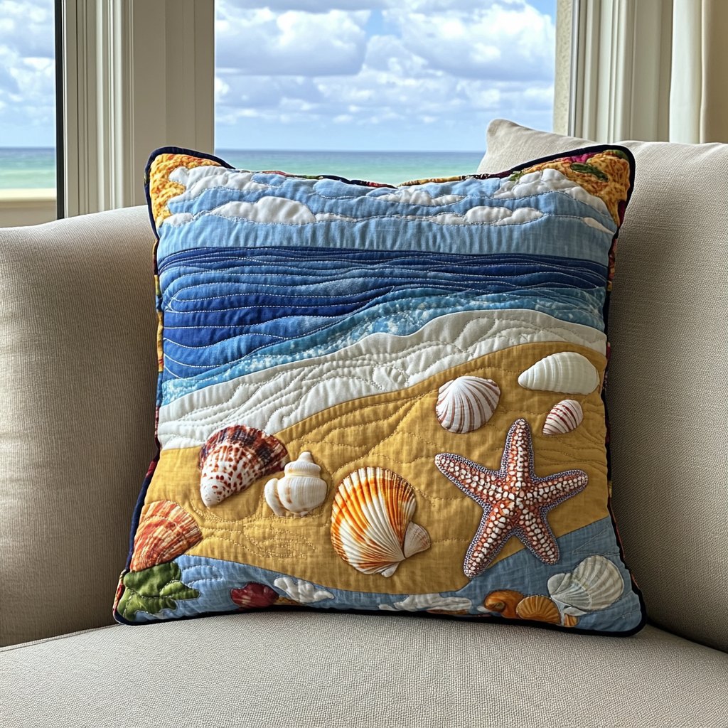 Beach Escape Quilted Cushion Cover printed cushion cover
