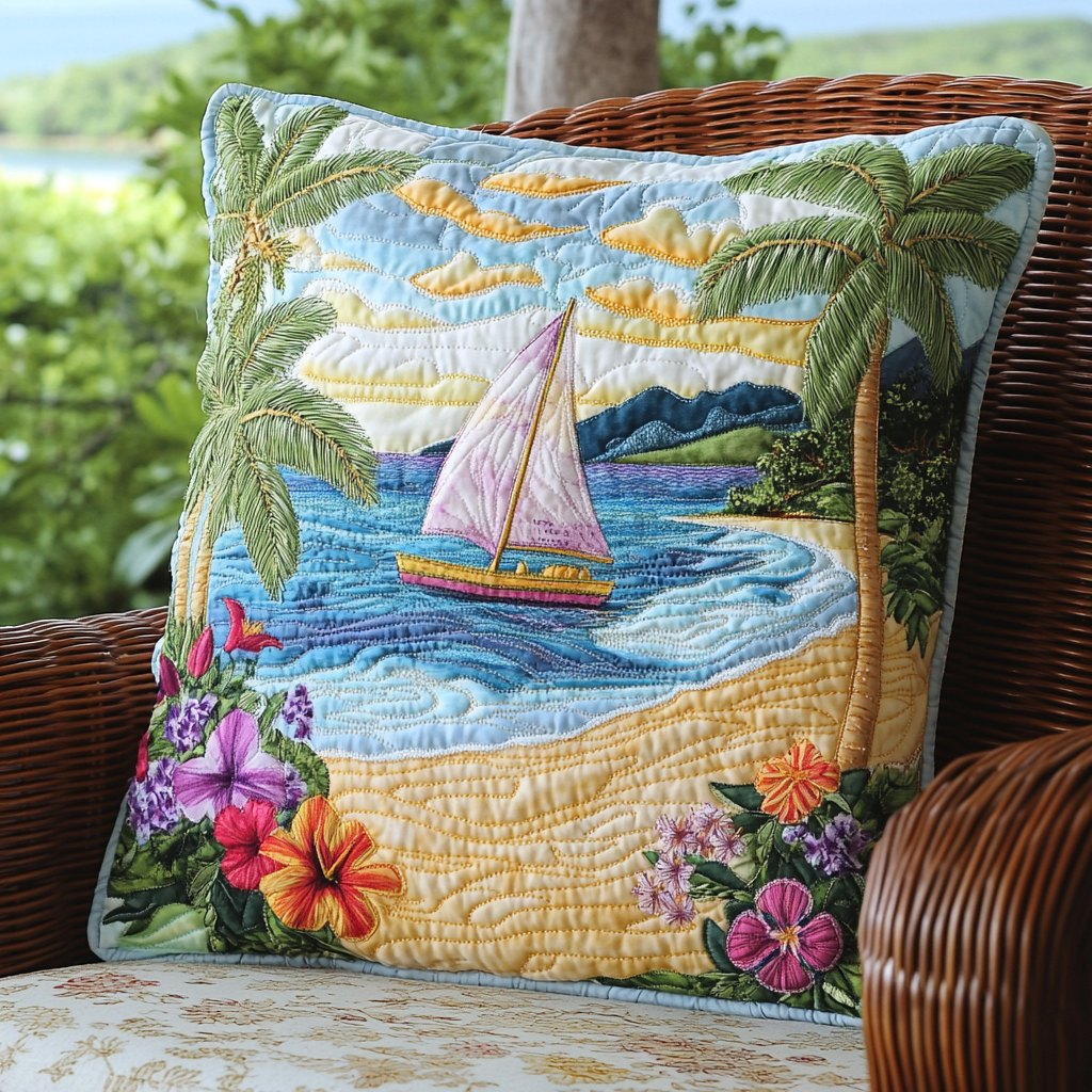 Beach Escape Quilted Cushion Cover printed cushion cover