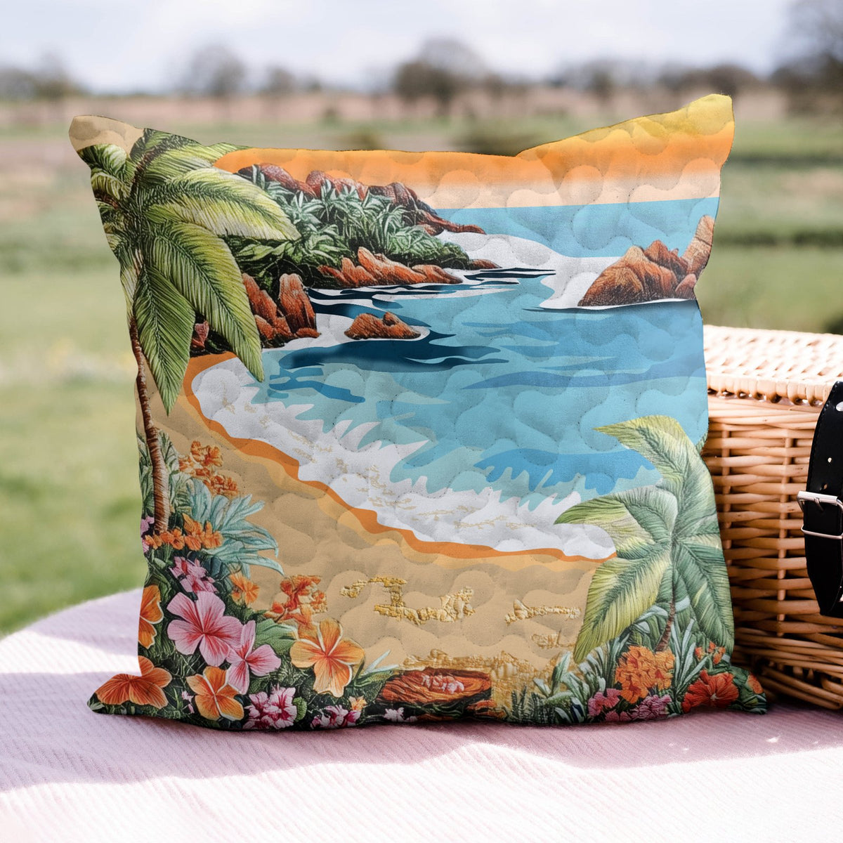 Beach Haven Quilted Cushion Cover printed cushion cover