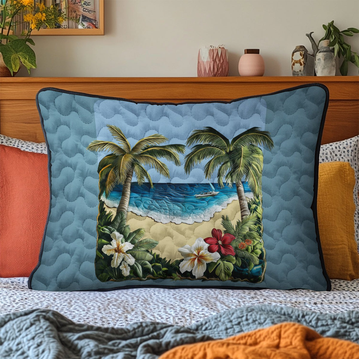 Beachfront Serenity Quilted Bedding Cushion Cover printed cushion cover