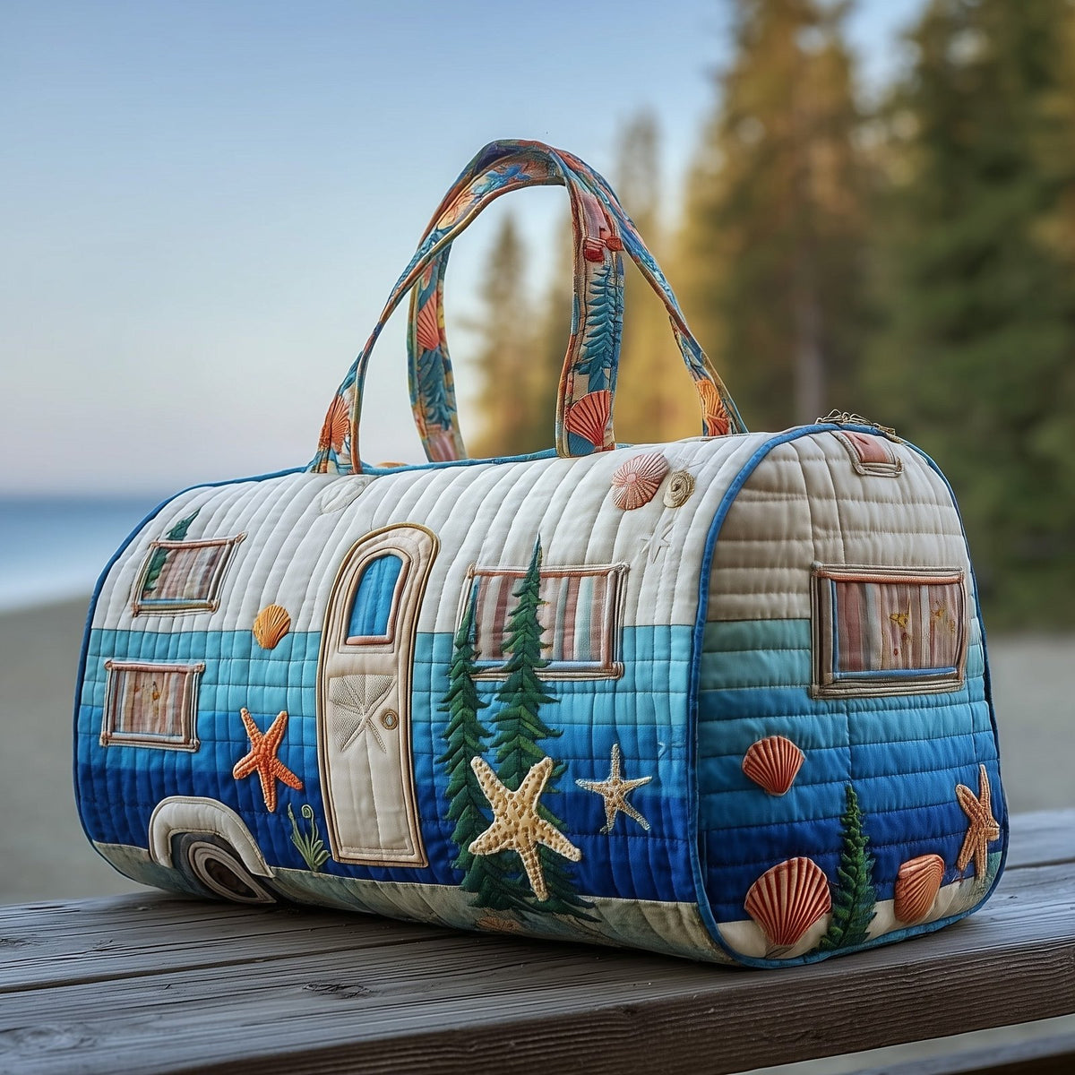 Beachside Trailer Quilted Duffle Bag printed duffle bag