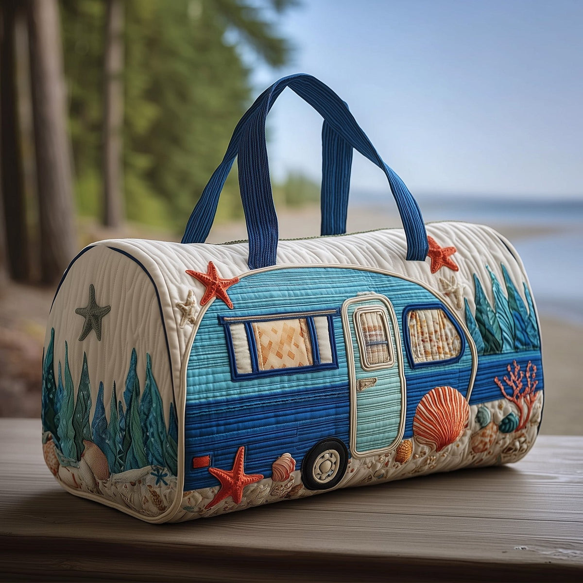 Beachside Trailer Quilted Duffle Bag printed duffle bag