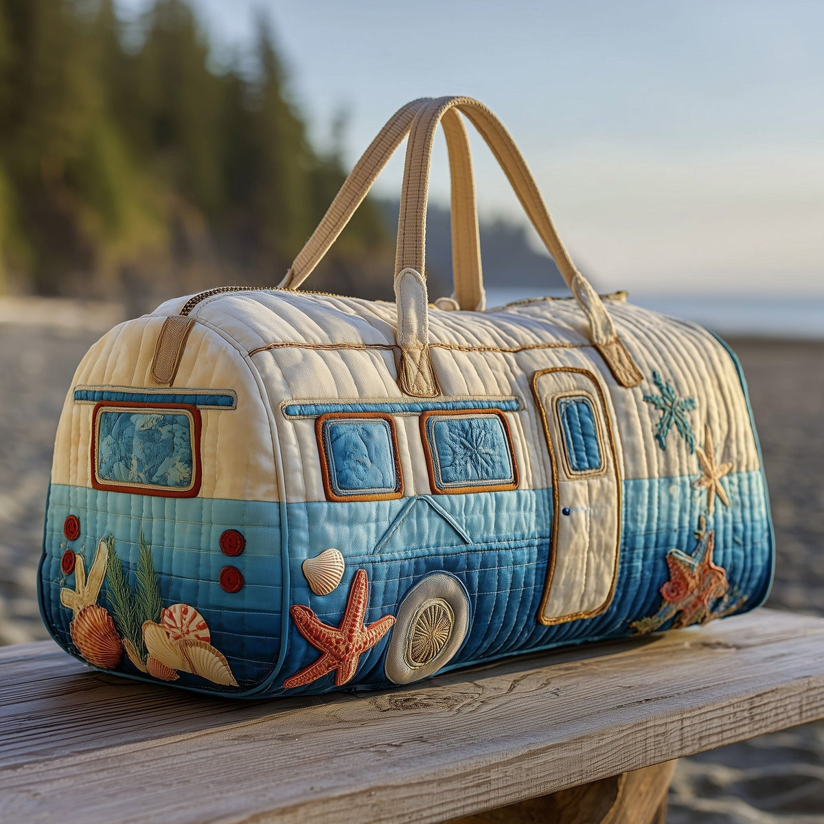 Beachside Trailer Quilted Duffle Bag printed duffle bag