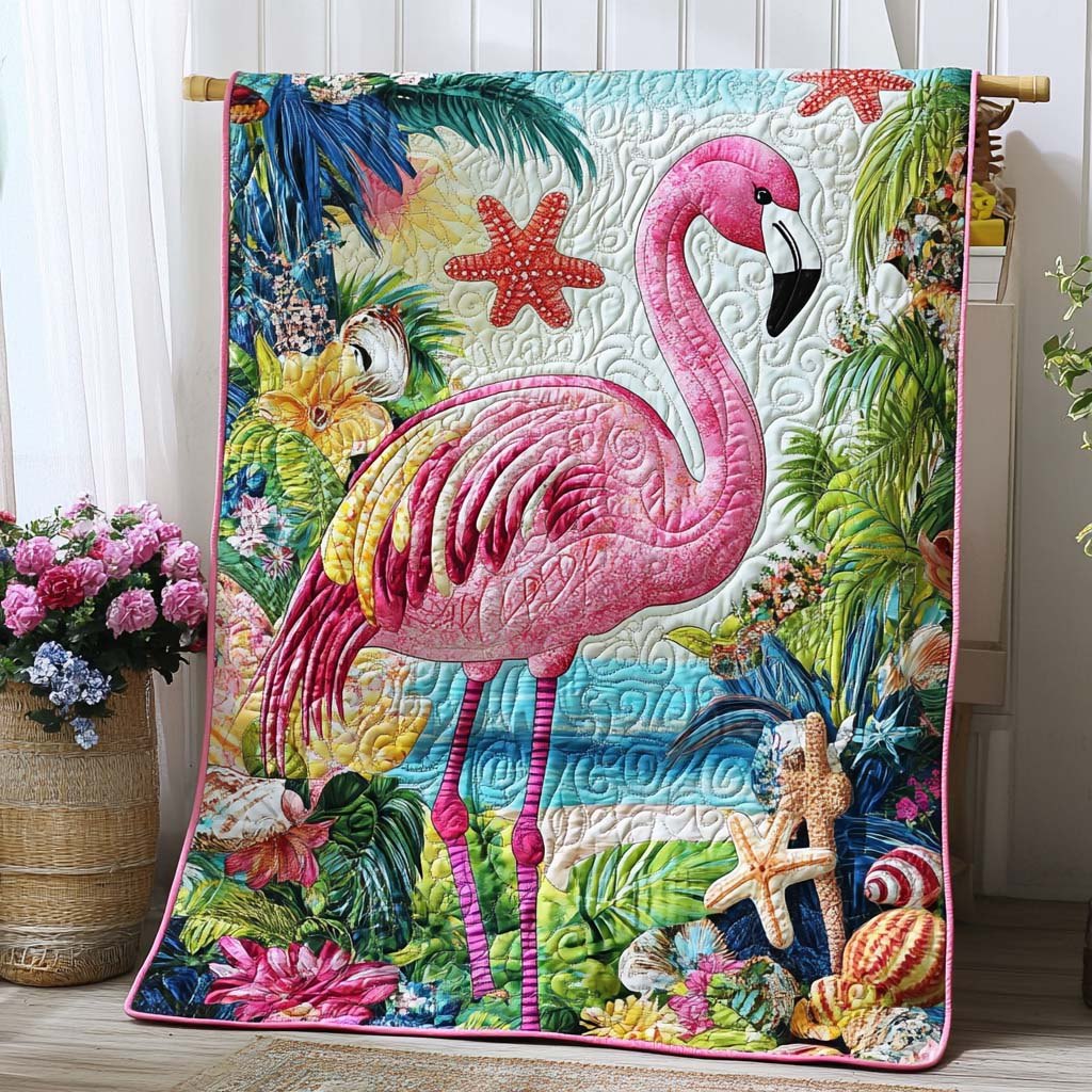 Beachy Flamingo Quilted Blanket printed blanket