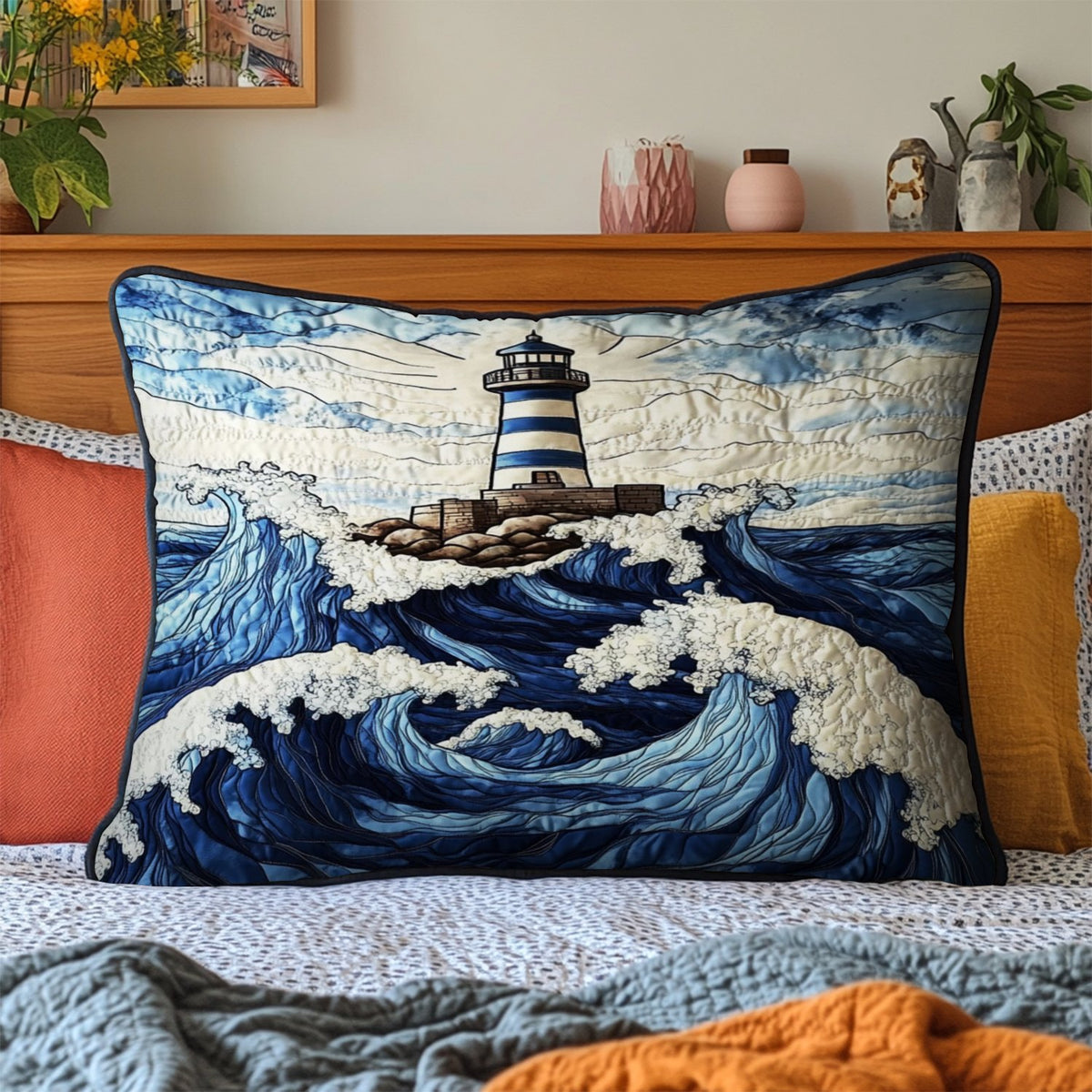 Beacon Waves Quilted Bedding Cushion Cover printed cushion cover