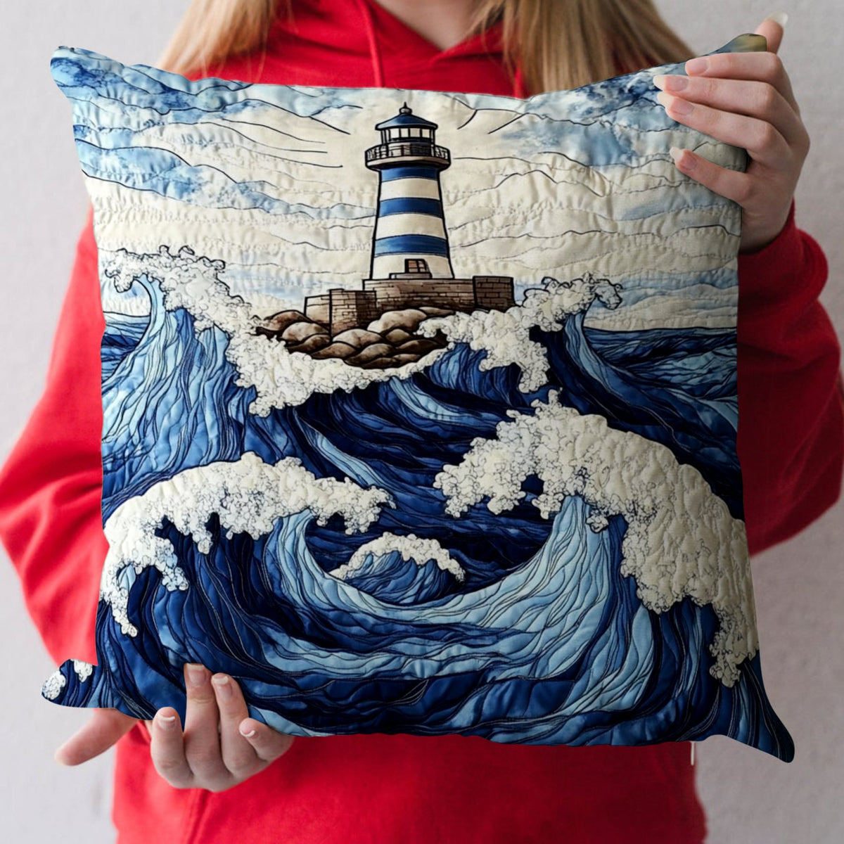 Beacon Waves Quilted Cushion Cover printed cushion cover
