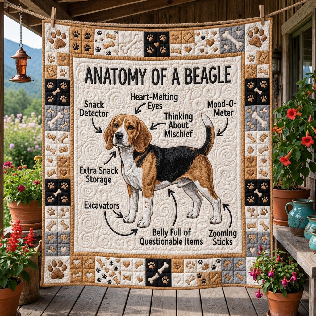 Beagle Anatomy Quilted Blanket printed blanket