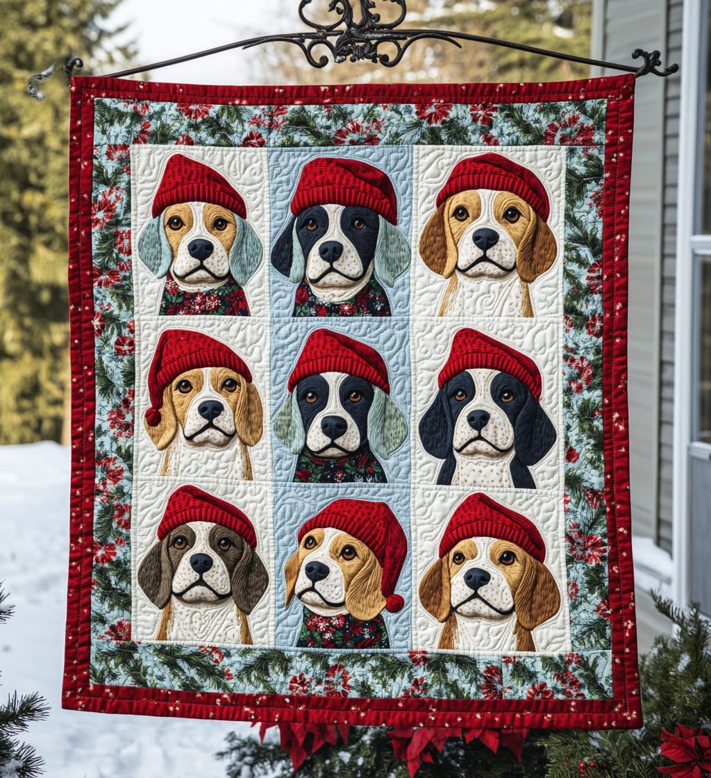 Beagle Christmas Cuddles Quilted Blanket printed blanket