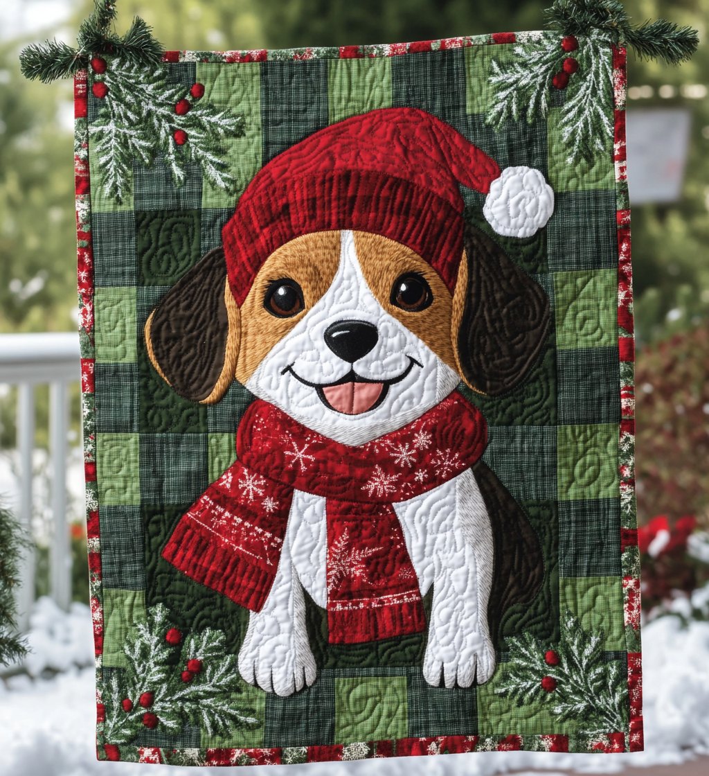 Beagle Christmas Tree Snuggle Quilted Blanket printed blanket