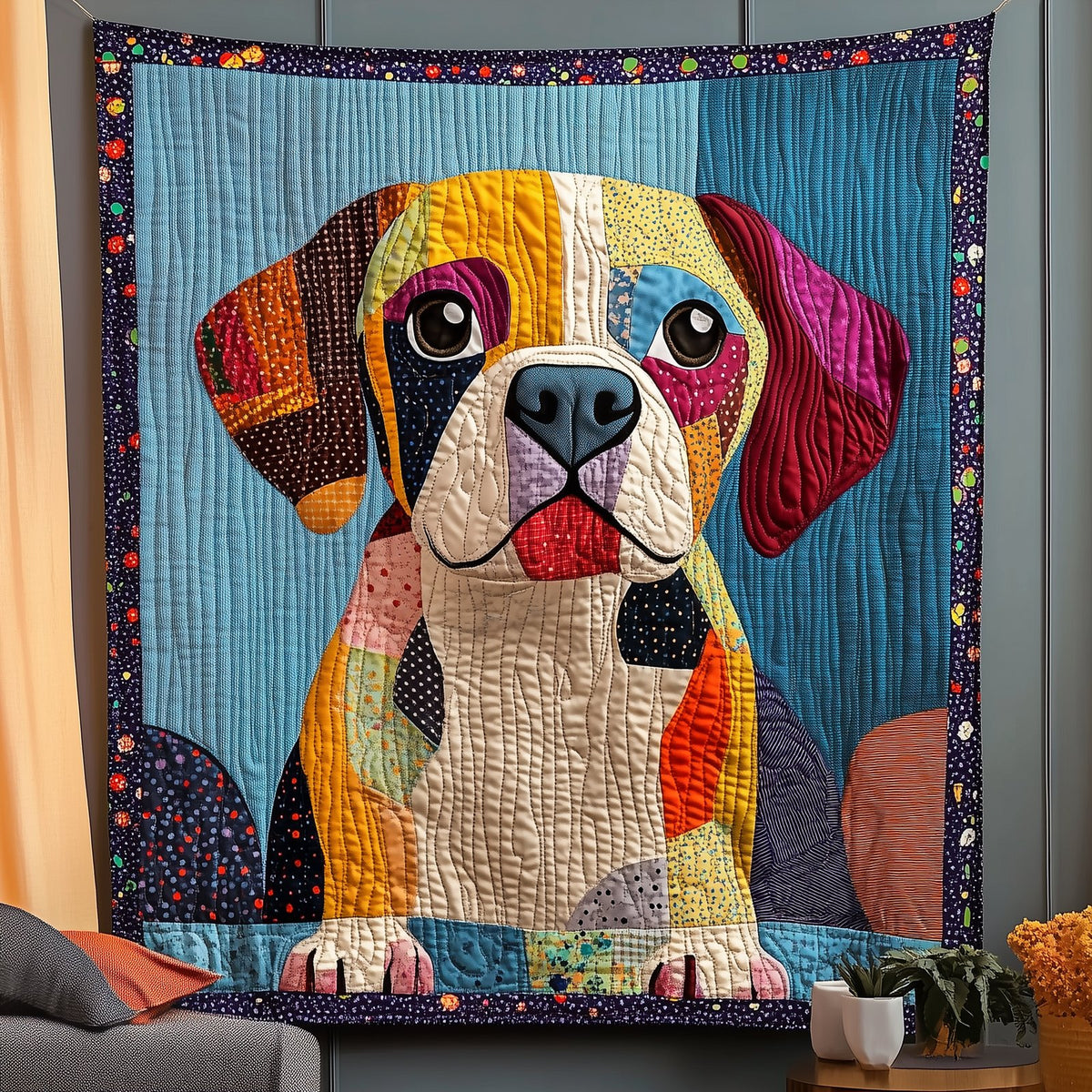 Beagle Patchwork Quilted Blanket printed blanket