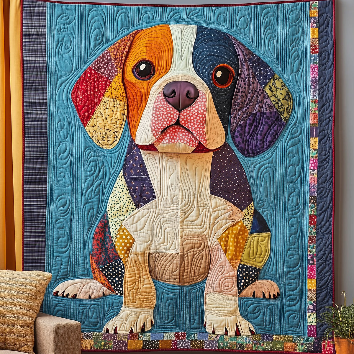 Beagle Patchwork Quilted Blanket printed blanket