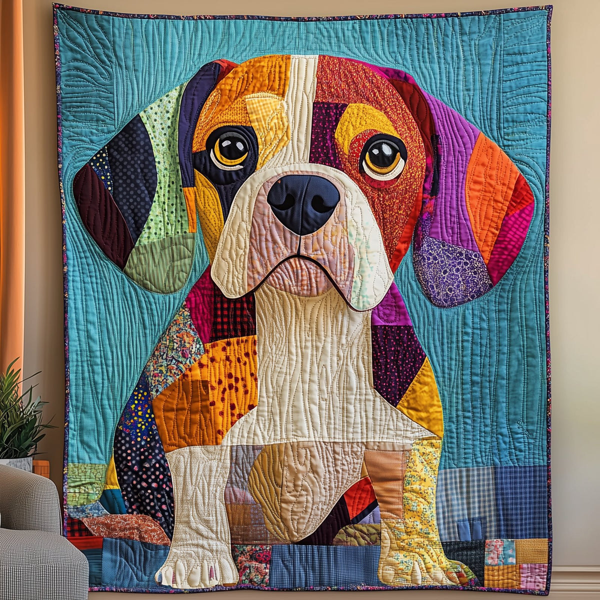Beagle Patchwork Quilted Blanket printed blanket