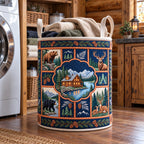 Bear Cabin Lake Medallion printed laundry hamper
