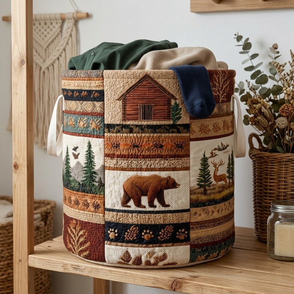 Bear Cabin Quilted Laundry Hamper printed laundry hamper