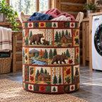 Bear Family Autumn Cabin printed laundry hamper