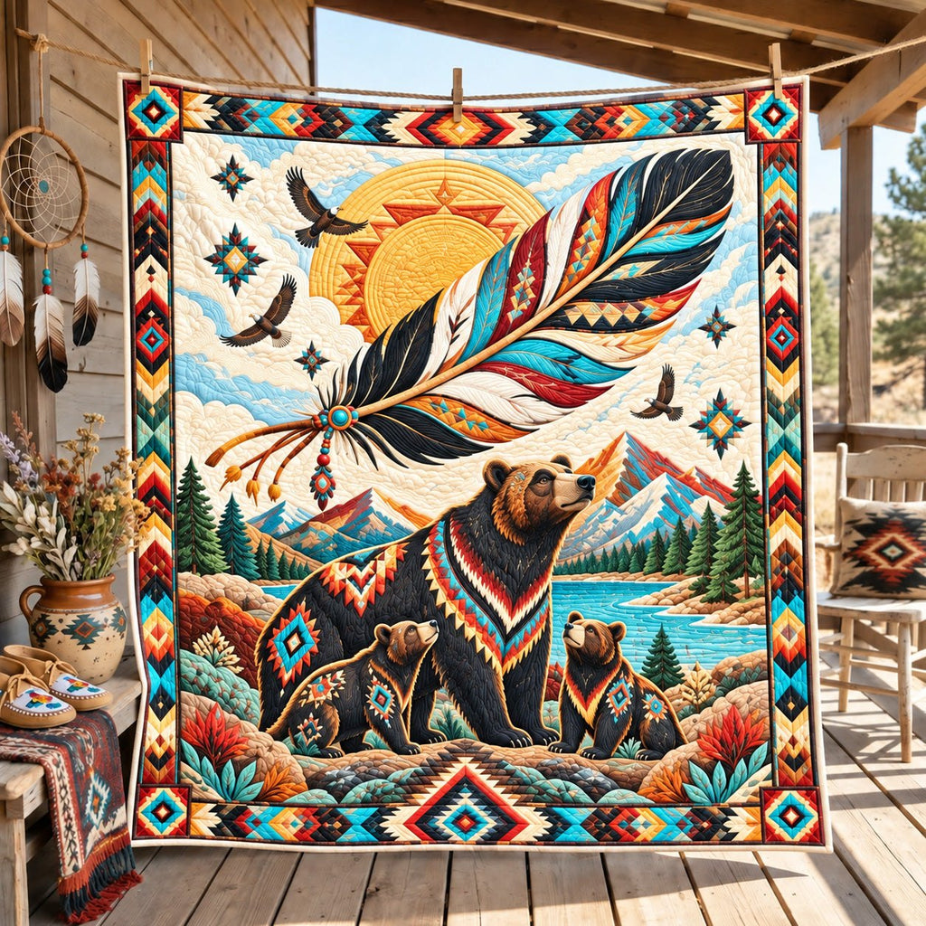 Bear Family Spirit Quilted Blanket printed blanket