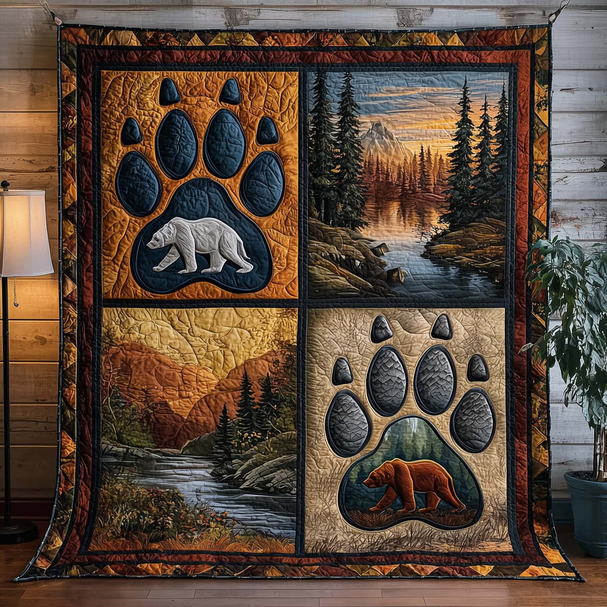 Bear Trail Quilted Blanket printed blanket
