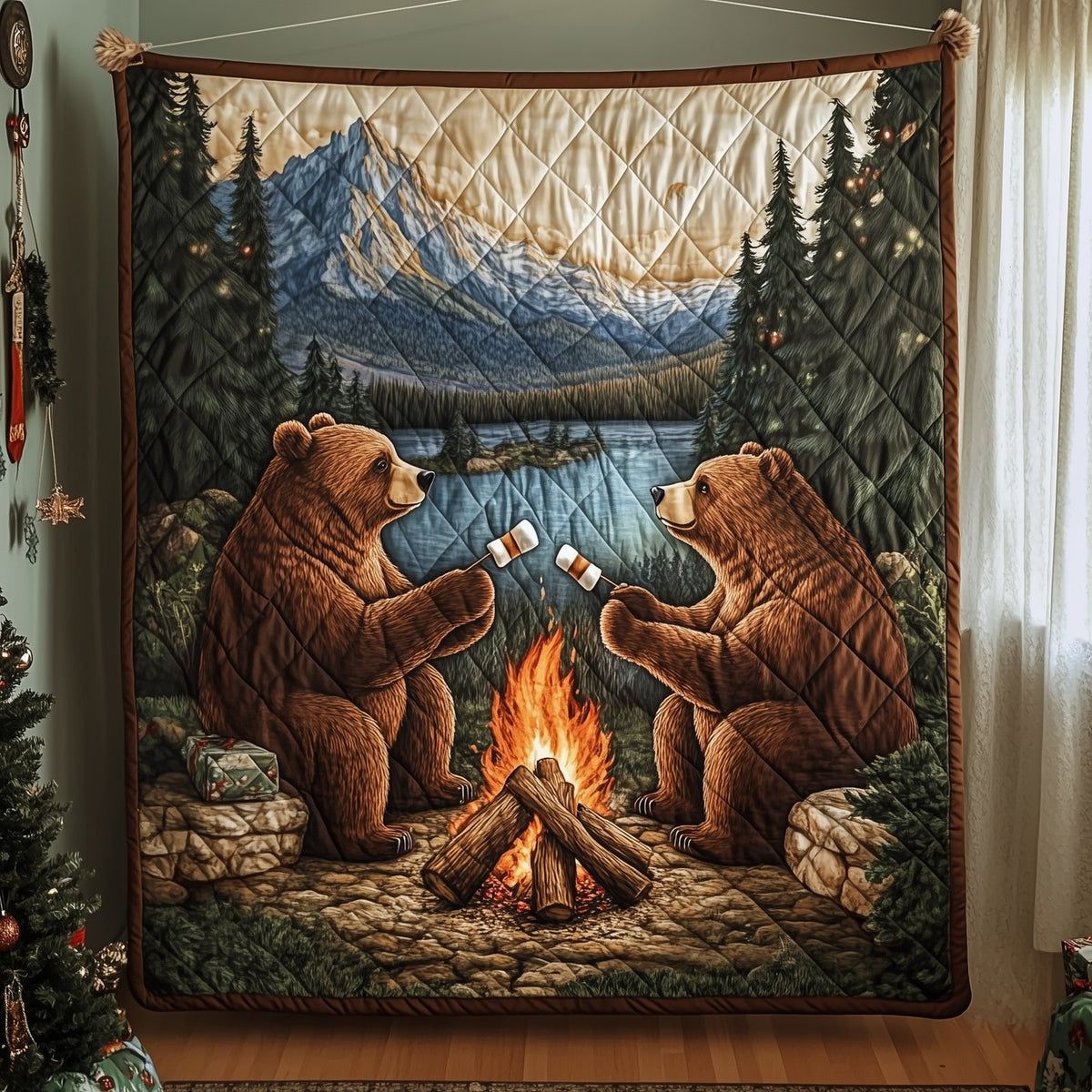 Bears Love Camping Quilted Blanket printed blanket