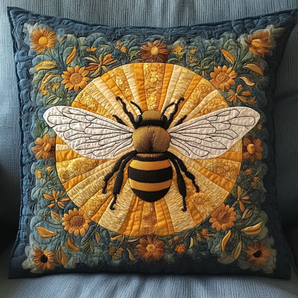 Bee Blooming Quilted Cushion Cover printed cushion cover