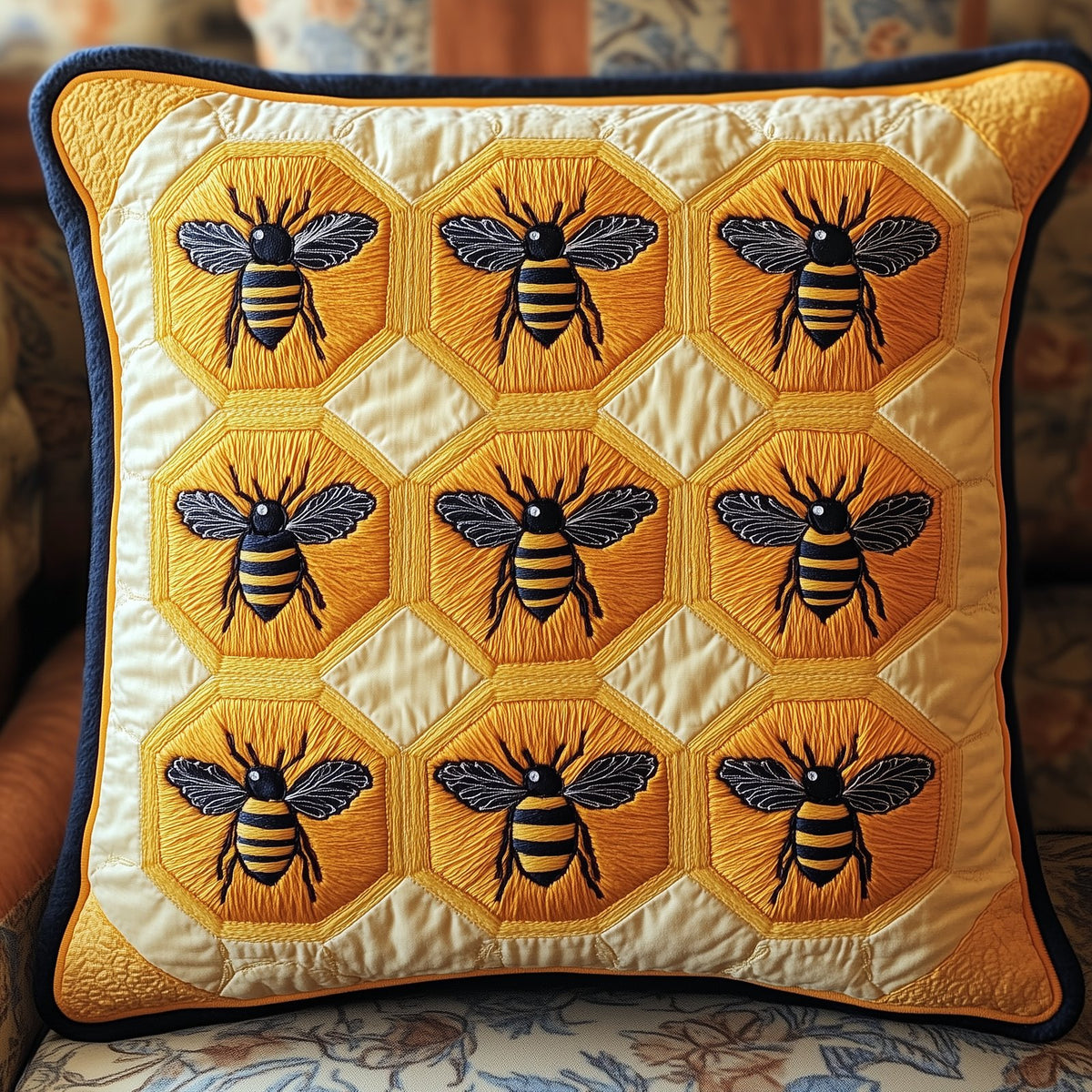Bee Happy Quilted Cushion Cover printed cushion cover