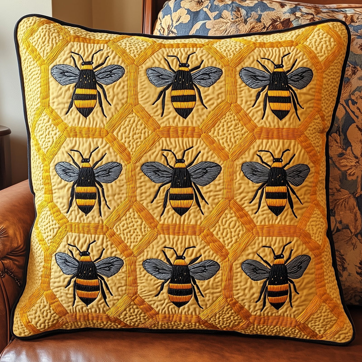 Bee Happy Quilted Cushion Cover printed cushion cover
