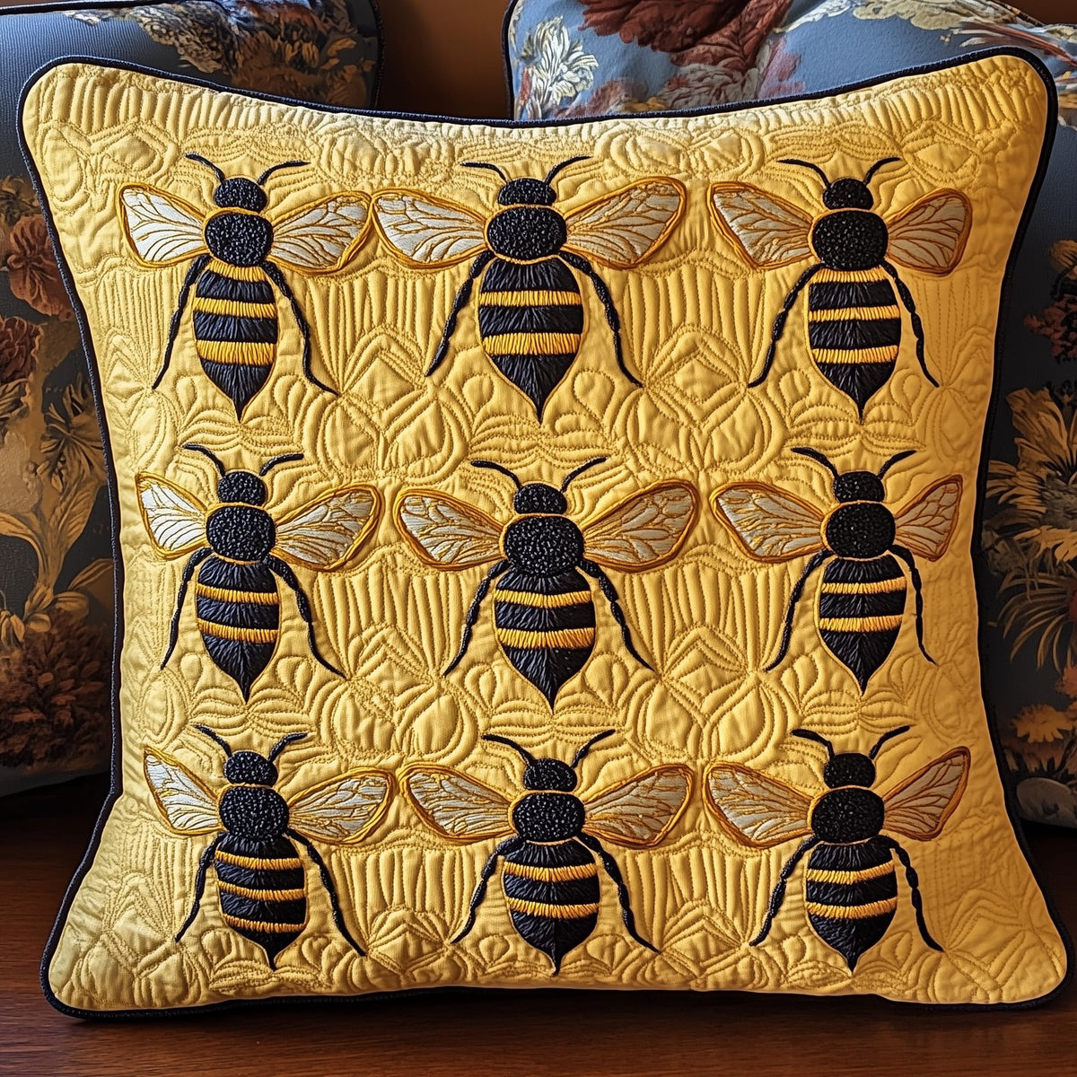 Bee Happy Quilted Cushion Cover printed cushion cover