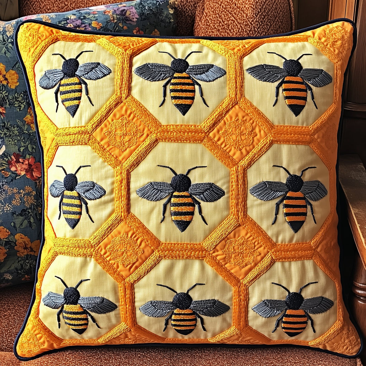 Bee Happy Quilted Cushion Cover printed cushion cover