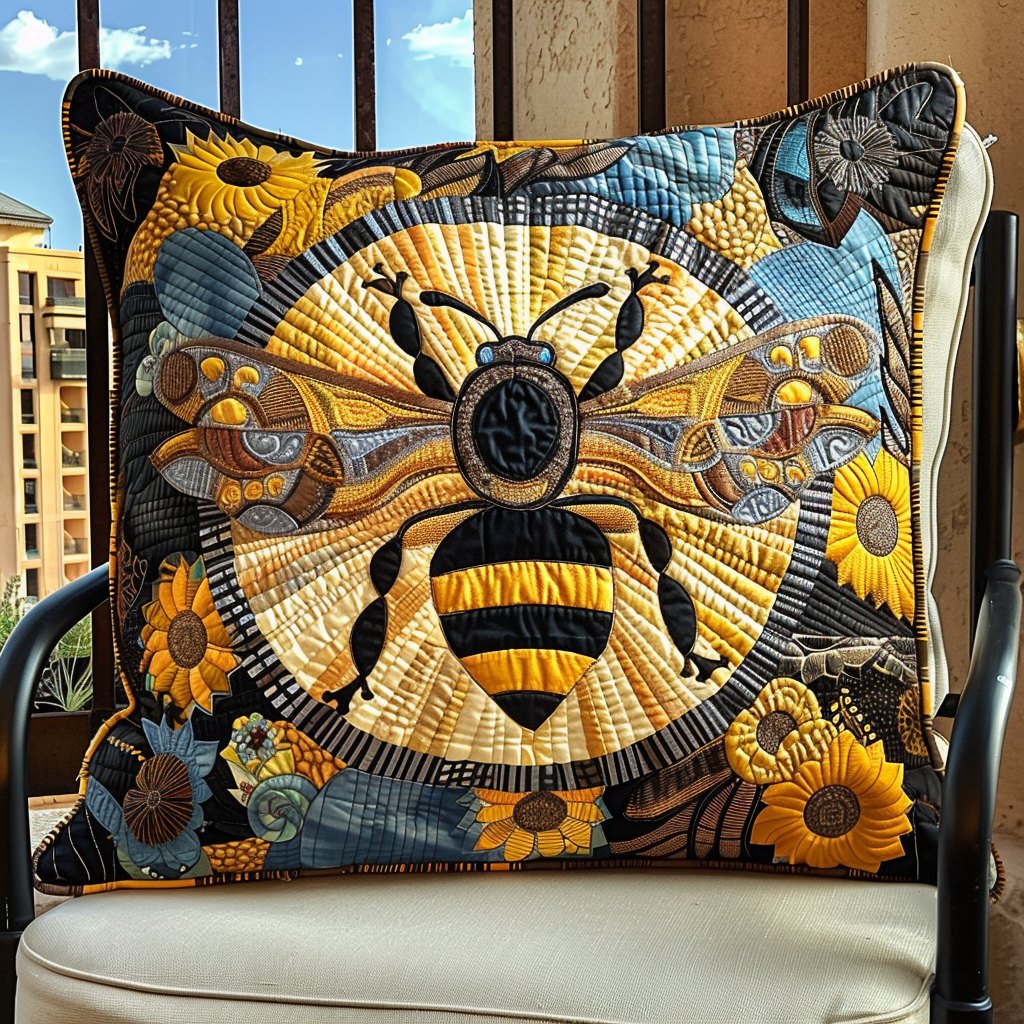 Bee Harmony Quilted Cushion Cover printed cushion cover