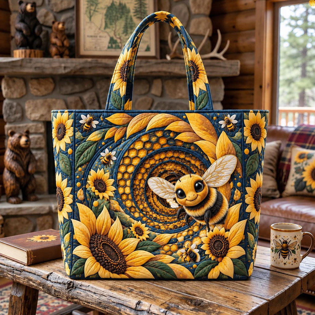 Bee Hive Garden Quilted Tote Bag printed tote bag