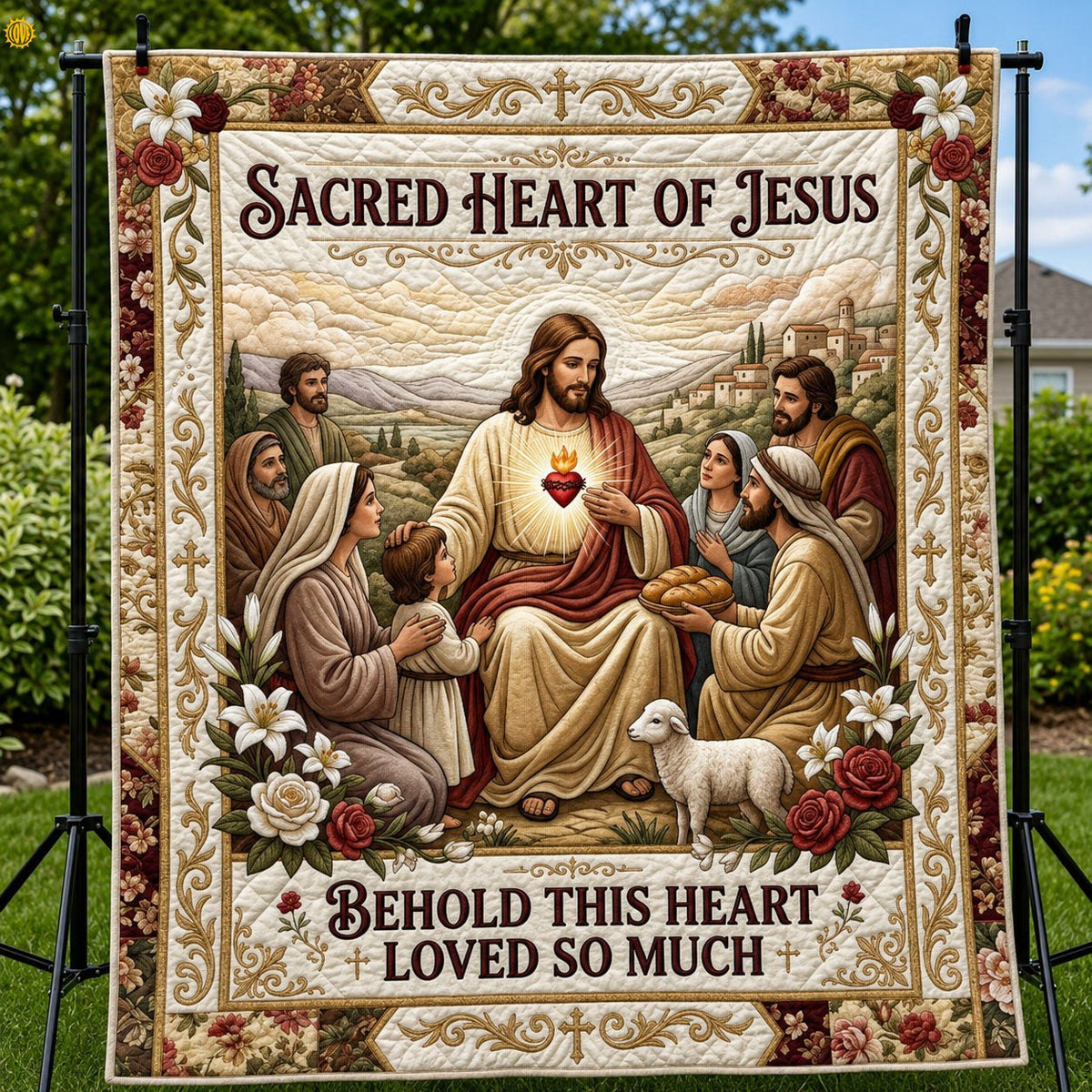 Behold Jesus Heart Quilted Blanket printed blanket