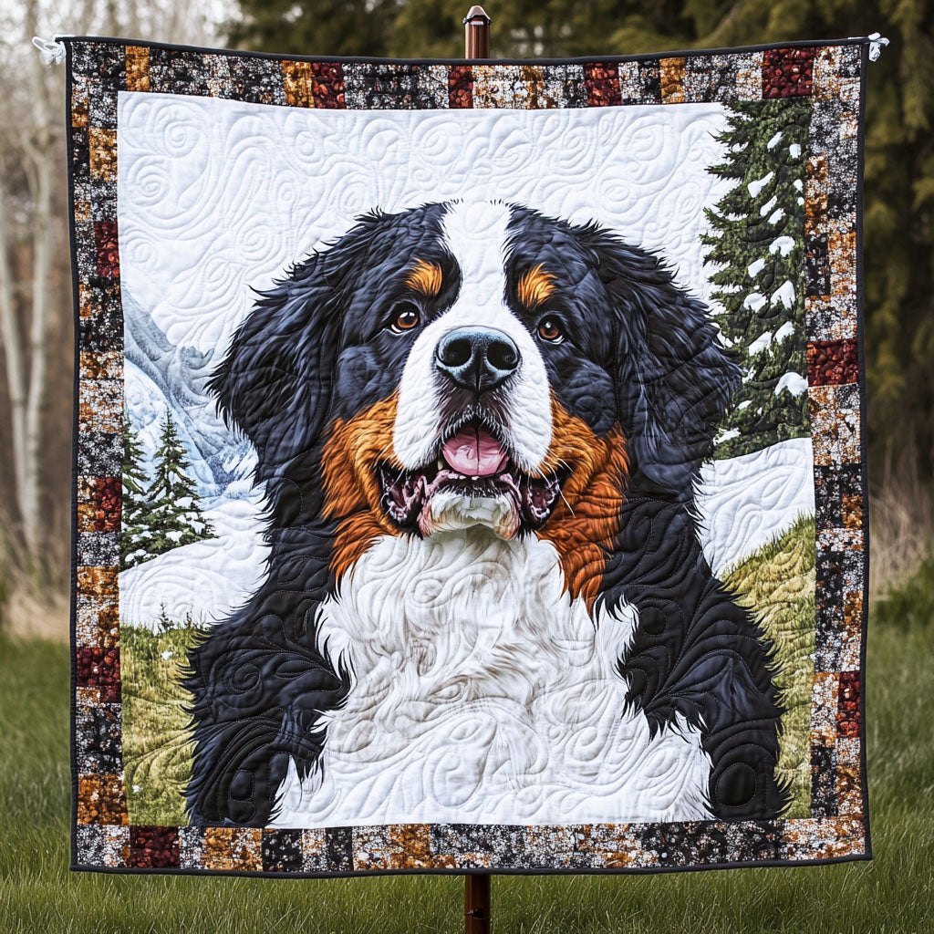 Bernese Mountain Adventure Quilted Blanket printed blanket