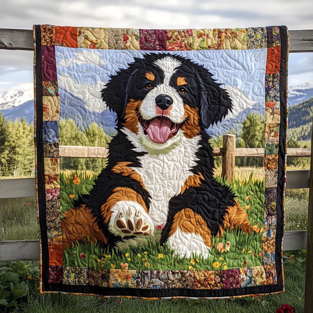 Bernese Mountain Sunrise Quilted Blanket printed blanket