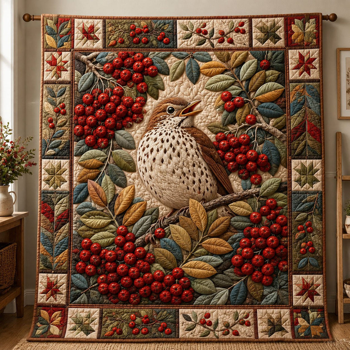 Berry Songbird Harvest Quilted Blanket printed blanket