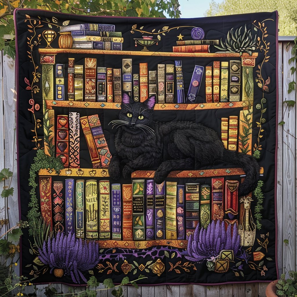 Bibliophile Cat Quilted Blanket printed blanket