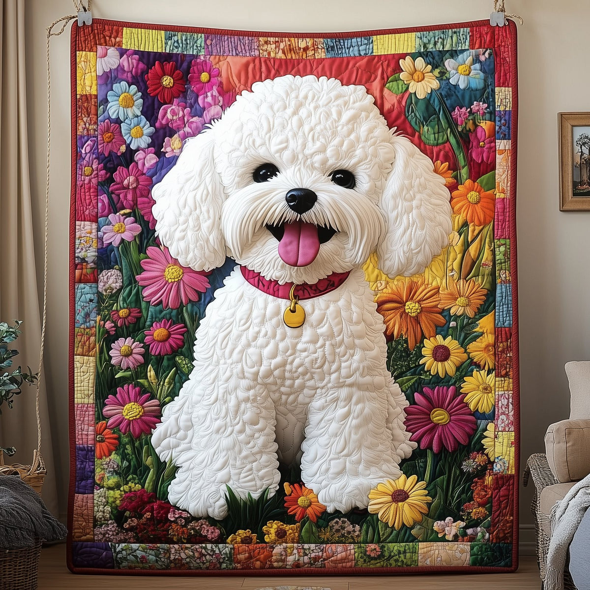 Bichon Frise Quilted Blanket printed blanket