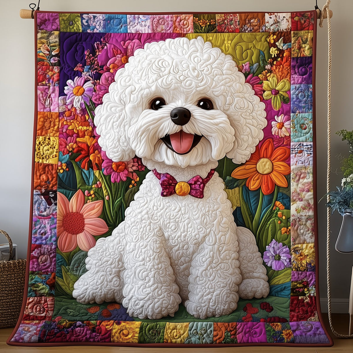 Bichon Frise Quilted Blanket printed blanket