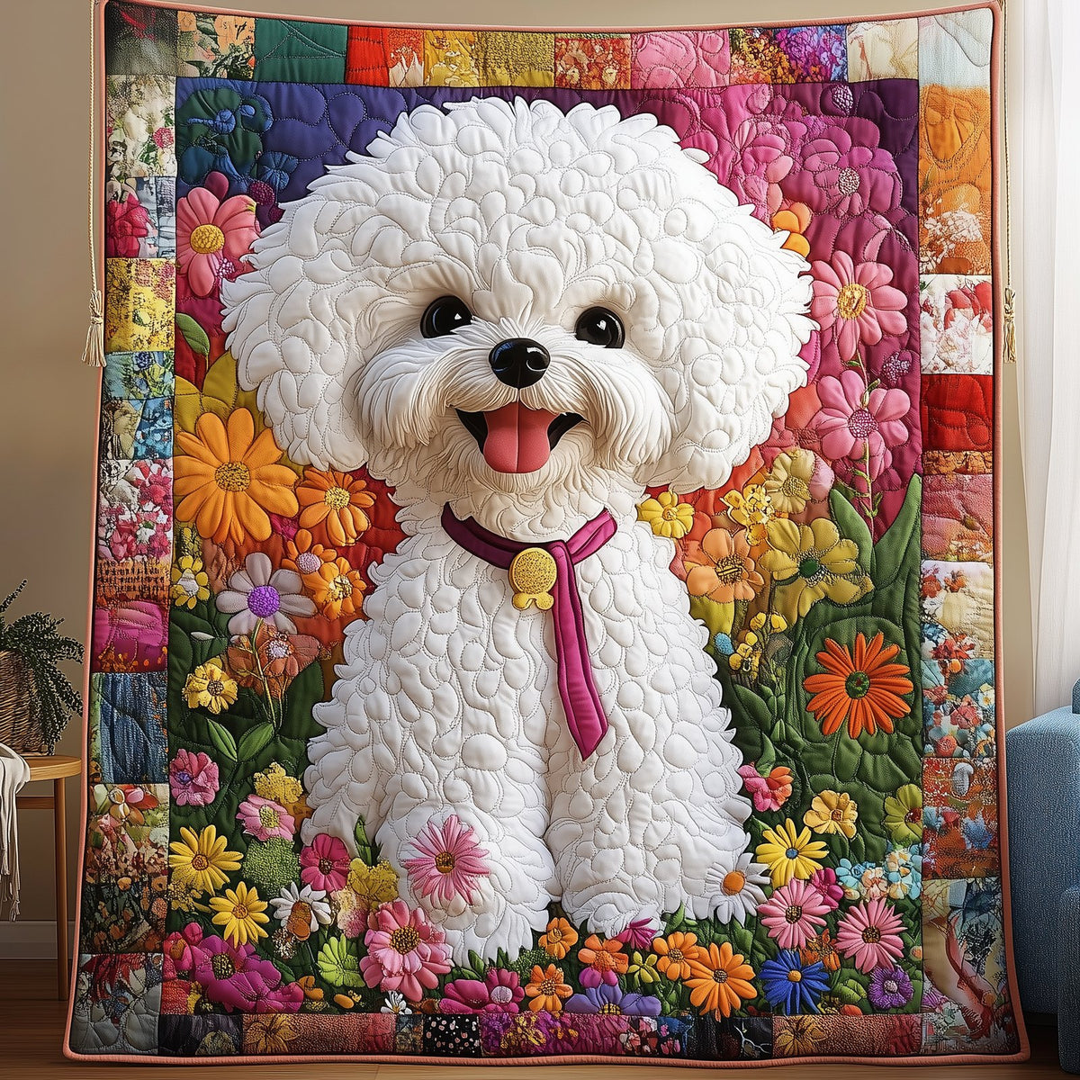 Bichon Frise Quilted Blanket printed blanket