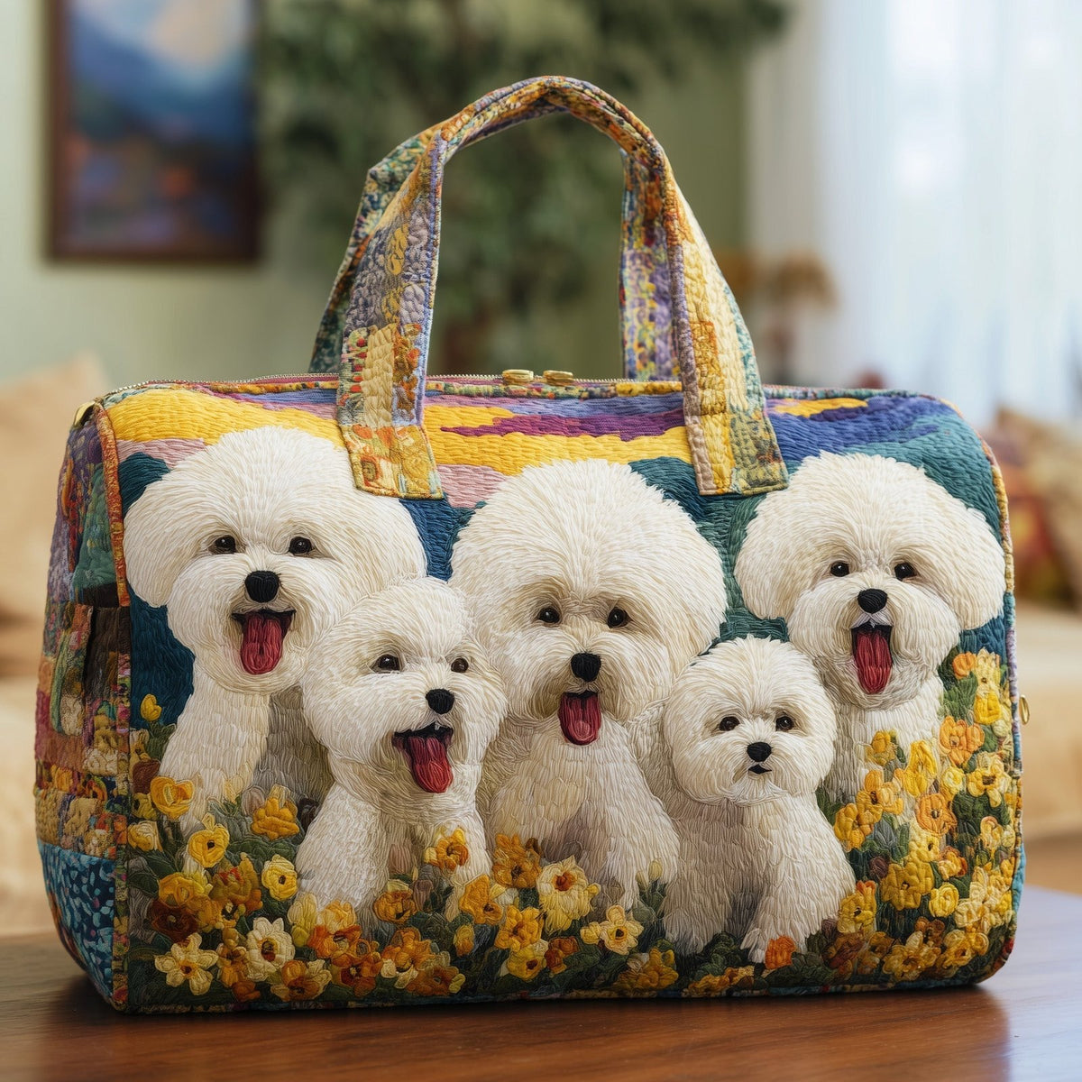 Bichon Quilted Duffle Bag printed duffle bag