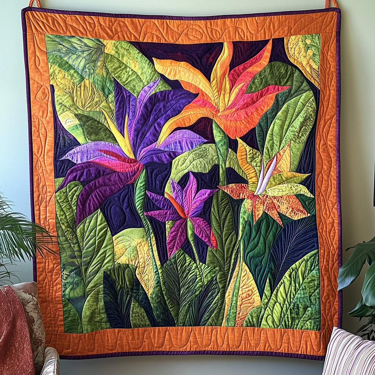 Bird Of Paradise Flower Quilted Blanket printed blanket
