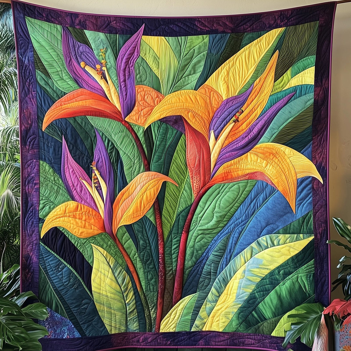 Bird Of Paradise Flower Quilted Blanket printed blanket