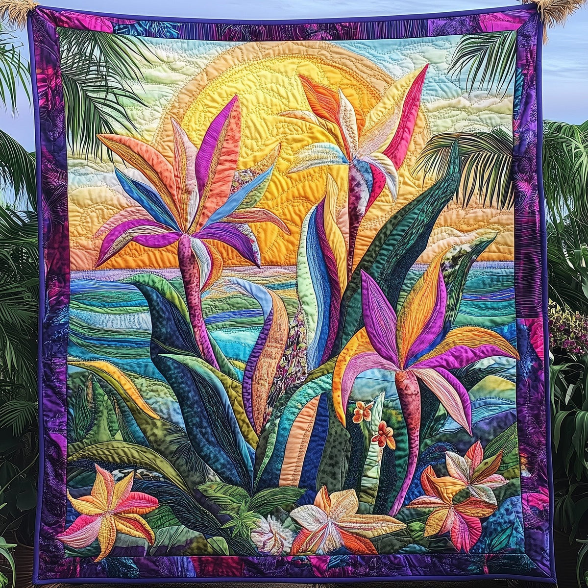 Bird Of Paradise Flower Quilted Blanket printed blanket
