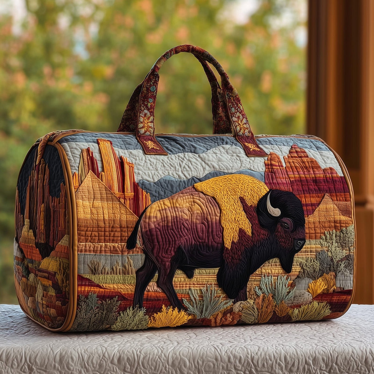 Bison Quilted Duffle Bag printed duffle bag