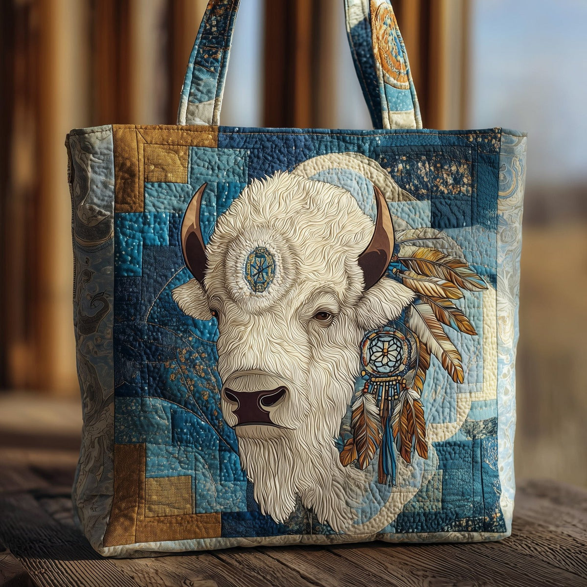 Bison Quilted Tote Bag printed tote bag