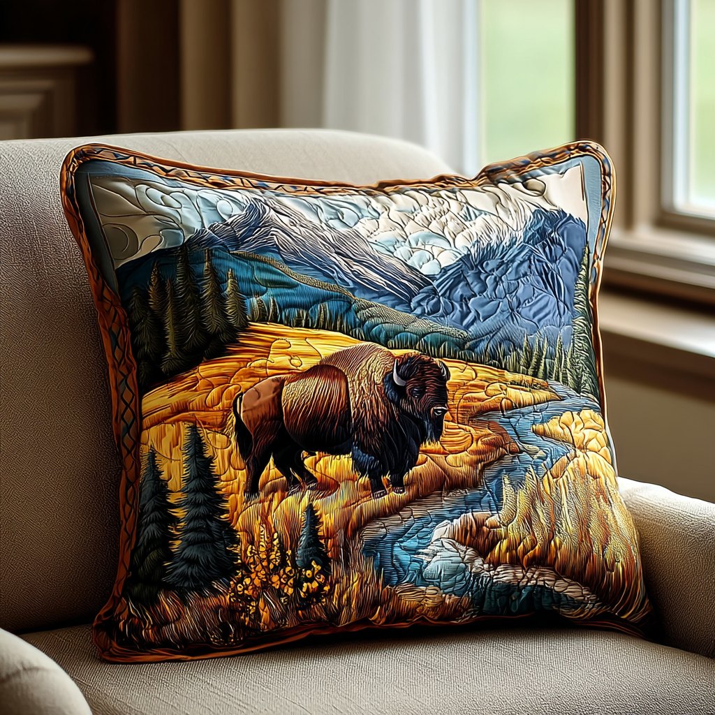 Bison Trail Quilted Cushion Cover printed cushion cover