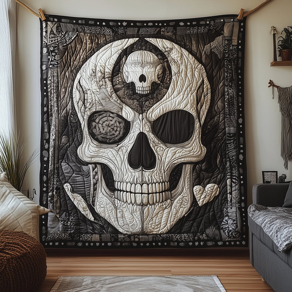 Black And White Skull Quilted Blanket printed blanket