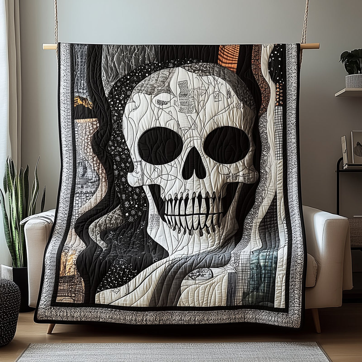 Black And White Skull Quilted Blanket printed blanket