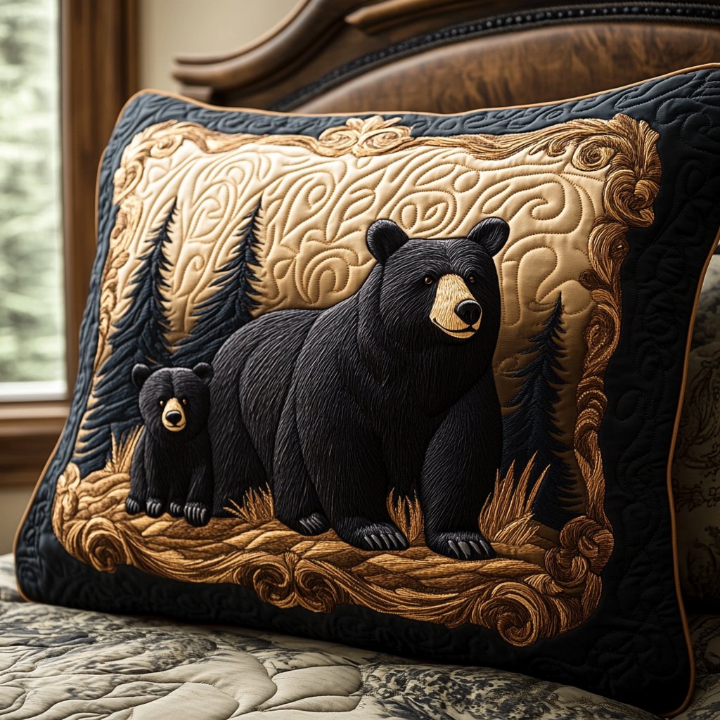 Black Bear Charm Quilted Bedding Cushion Cover printed cushion cover