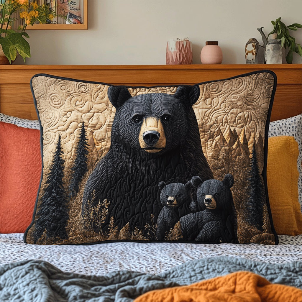 Black Bear Family Quilted Bedding Cushion Cover printed cushion cover