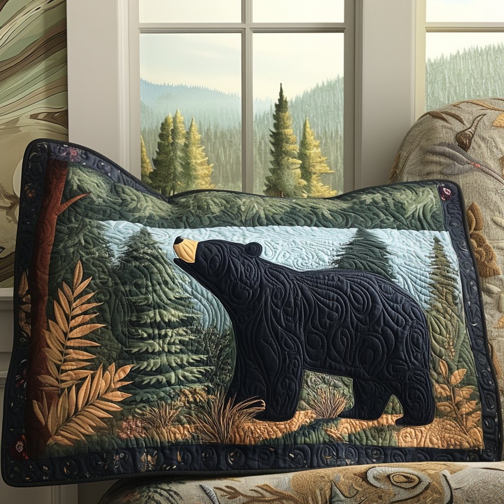 Black Bear Pines Quilted Bedding Cushion Cover printed cushion cover